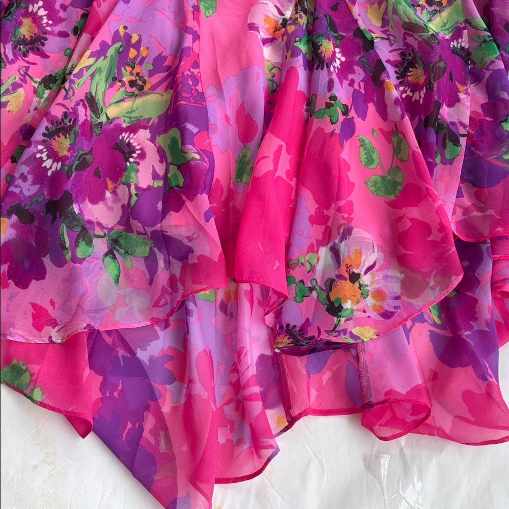 Vintage Y2K Hot Pink Floral Bias Asymmetrical Midi Skirt Cache Mermaid S Barbie - Picture 14 of 17